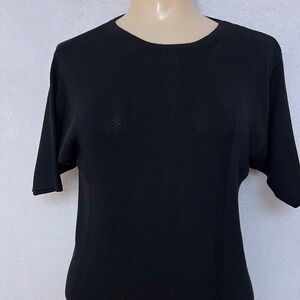 Alex Vtg Top Black Goth Classy Textured Pattern Knit Short Sleeve Women's Silk